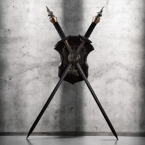 Decorative swords with stand like new, 90cm metal and wood
