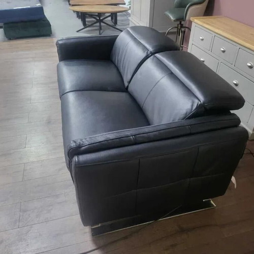 Black leather three-seater sofa with electric relax mechanism Sandro new