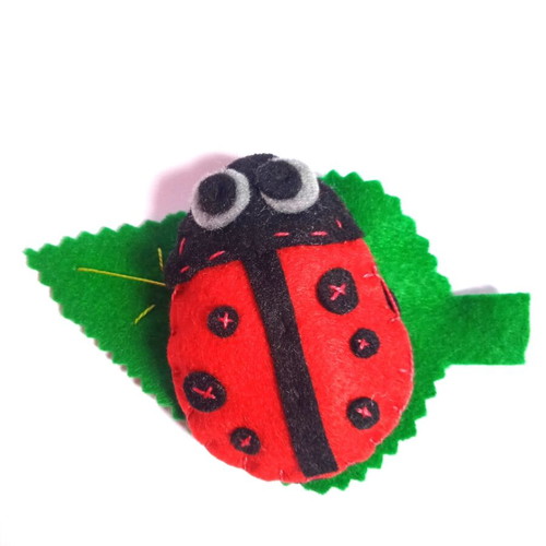 Ladybug pin on leaf handmade, new felt brooch