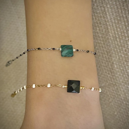 Bracelets with green and black stone, new, thin chain