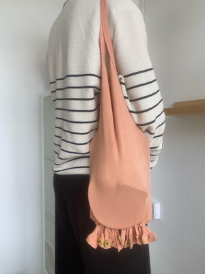Pink shoulder bag custom made from eco-friendly t-shirt