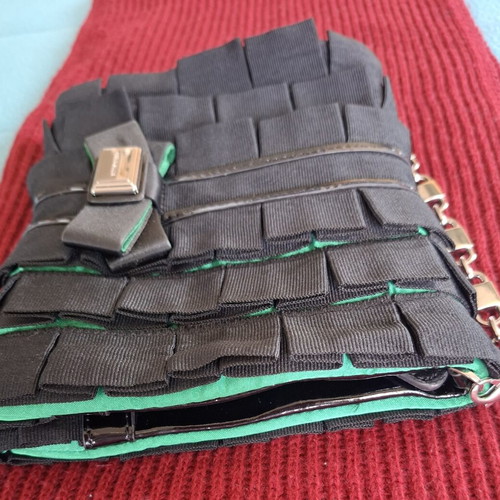 Karen Millen Black and Green Handheld Clutch Bag like new
