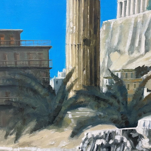 Oil painting used by Dimitris Kourtis featuring the columns of Olympieion