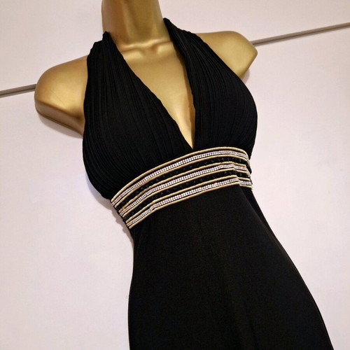 Black rhinestone halterneck maxi dress size S/M used