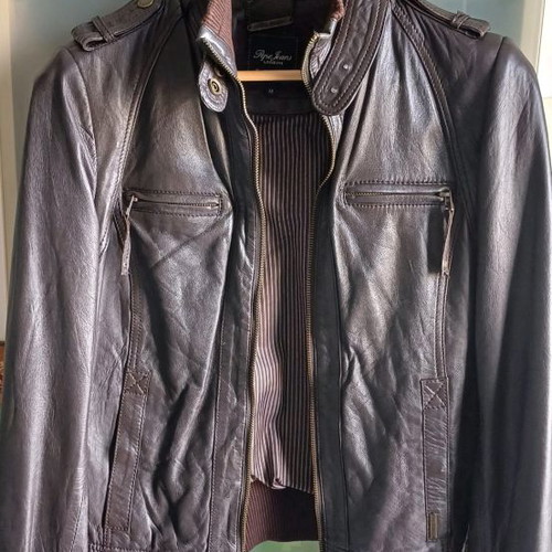 Pepe Jeans leather jacket used, brown, size M