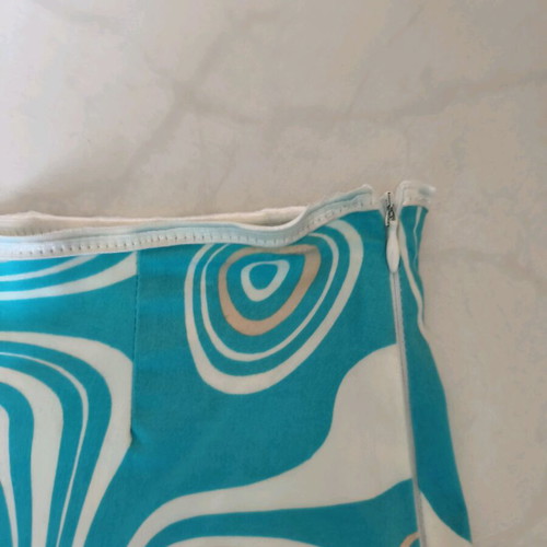 Skirt with ruffles used, white and turquoise, size S