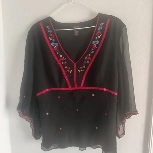 Silkland silk blouse with embroidered flowers, like new, size XL