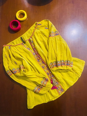 Manila Grace boho cotton tunic, yellow, size L