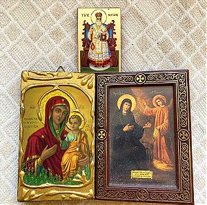 Σετ εικόνων με Αγία Ειρήνη Χρυσοβαλάντου, Άγιο Νεκτάριο και Παναγία Μυρτιδιώτισα και Ιησού