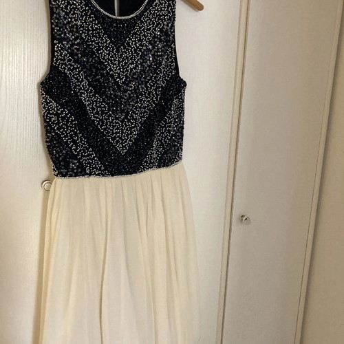 Lace&Beads midi dress with beads and sequins, new, blue-white
