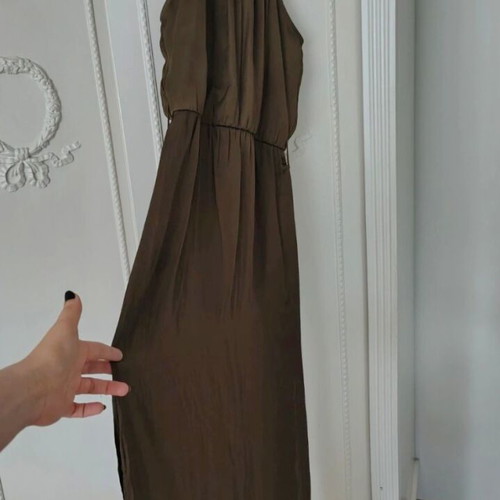 River Island maxi silk dress khaki size S like new