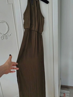 River Island maxi silk dress khaki size S like new