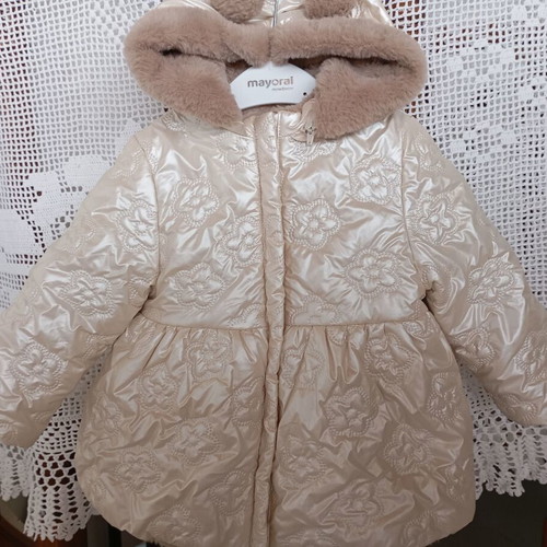 Mayoral baby girl winter jacket with eco fur hood and bear ears, 12-18 months