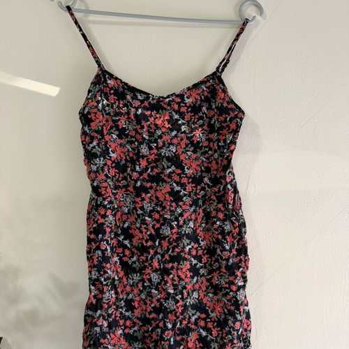 Pink Woman floral playsuit, size S, black with pink and red