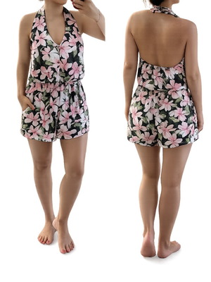 Floral Axel Playsuit size 42 used, halter neck with open back
