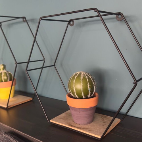 Metal wall shelves used set of 2 with wooden base hexagon