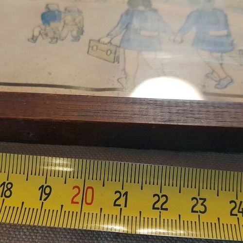 Kindergarten Memorabilia 1975 with Vintage Wooden Frame used