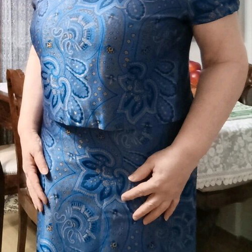Brocat Satin Skirt and Blouse Set like new, blue