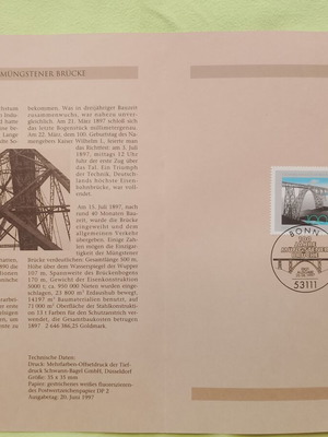 1997 German stamp with Bonn first day cover, mint block of four
