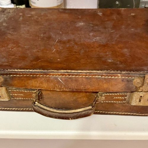 English vintage leather suitcase used with patina