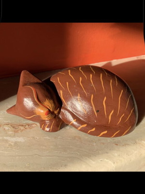 Wooden Handmade Sleeping Cat Figurine