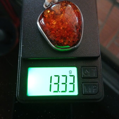 Vintage silver 925 handmade pendant with large Baltic amber stone used