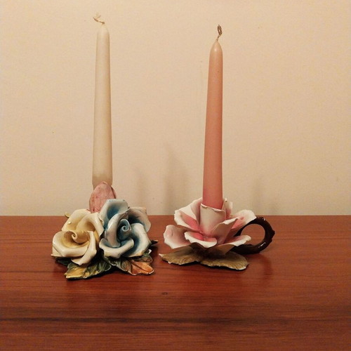 Vintage Capodimonte porcelain candle holders Italy set of 2 like new
