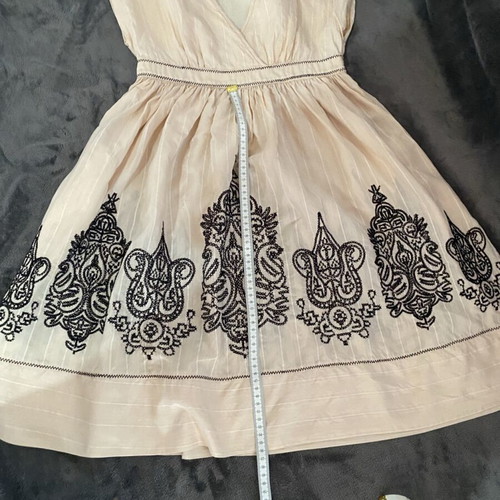 Mango Suit vintage beige dress with black embroidery, size S