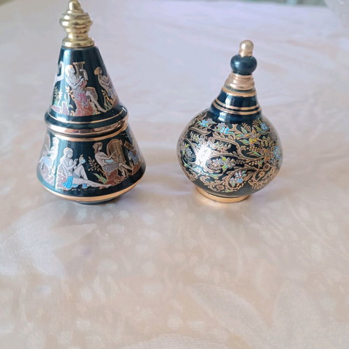 Vintage Greek Venus Series Pallini Attiki perfume bottles used, 24K gold details