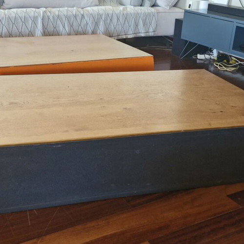 Coffee tables used, black and orange, solid sheet metal, 1.40x0.79x0.31m