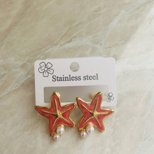 Starfish stainless steel earrings like new, orange