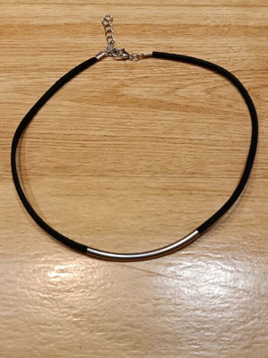 Choker black with silver metal element and extension chain from suede cord new