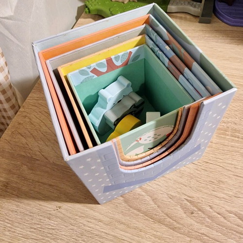 Small Foot stacking toy cubes and animals used