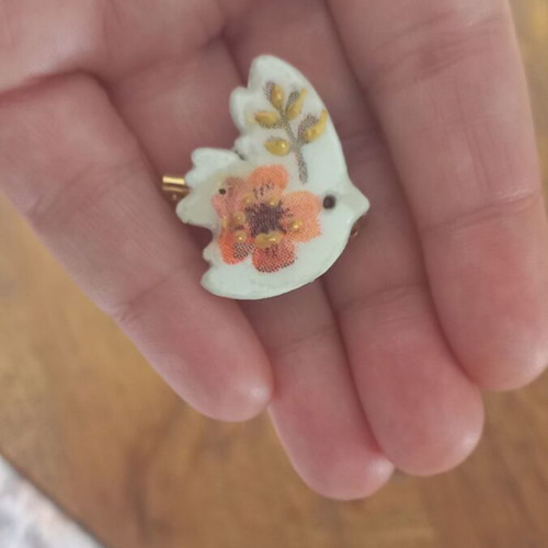 Handmade ceramic brooch new, multicolored with decoupage and glass coating