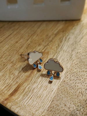 Stud earrings cloud with rain new, cream and turquoise