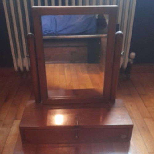 Wooden mirror with base and drawer used, vintage 1980s
