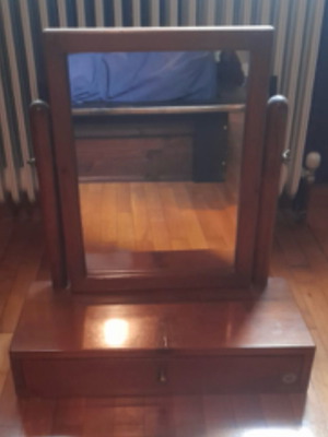 Wooden mirror with base and drawer used, vintage 1980s