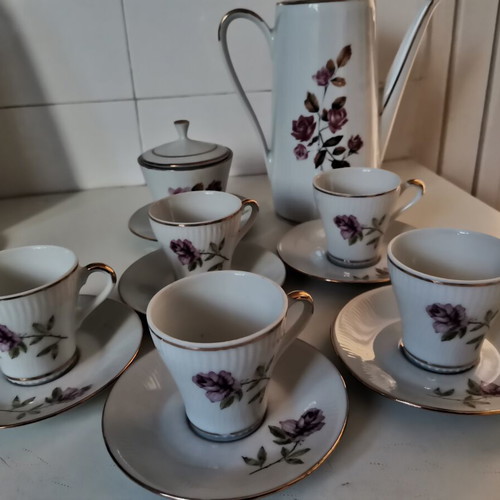 Vintage Bohemia porcelain coffee set with sugar bowl and coffee pot
