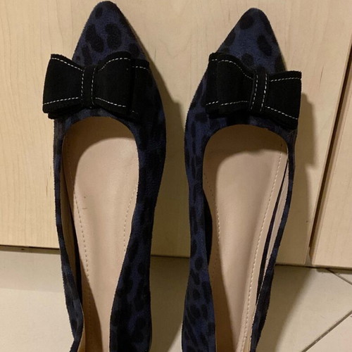 Pointed ballerina shoes new dark blue with black and bow