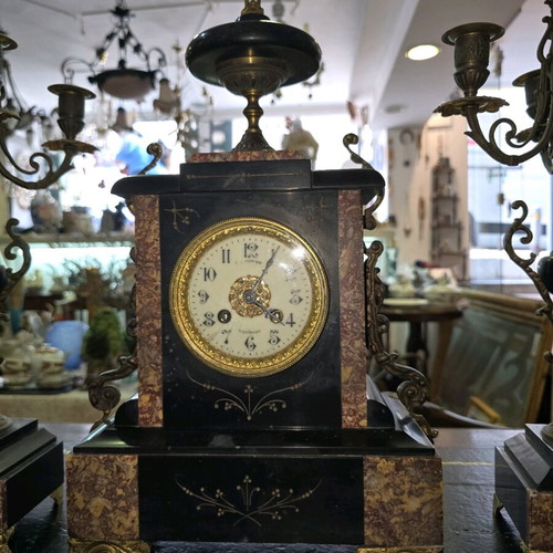 Antique French L. Fetvet Toulouse mantel clock set used