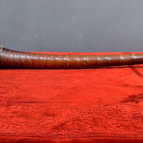 Chinese opium pipe 19th century used, bamboo and silver