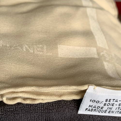 Chanel Vintage Silk Jacquard Scarf 40x40 Beige like new