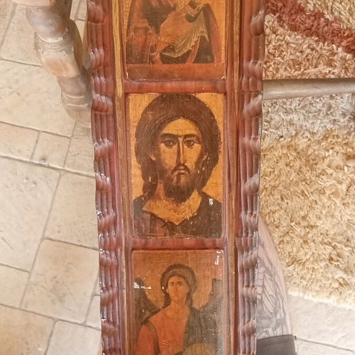 Triple Religious Icon Used with Byzantine Style and Patina Technique