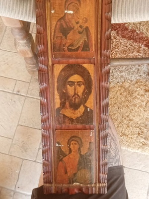 Triple Religious Icon Used with Byzantine Style and Patina Technique