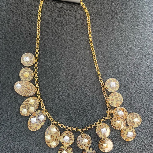 Studded Leopard Statement Necklace new, brown and gold