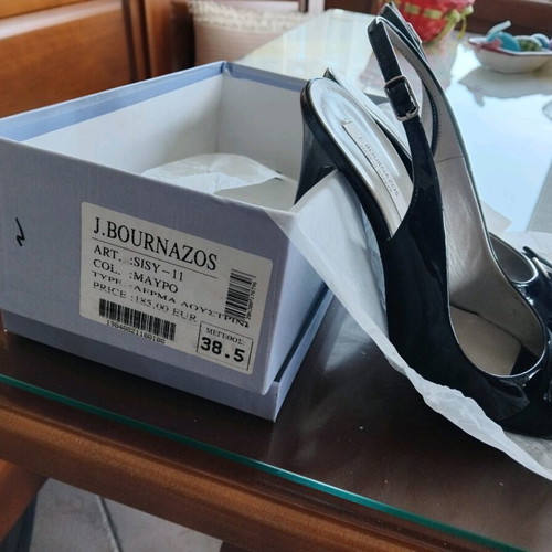 J.Bournazos Black Patent Leather Women's Sandals like new, size 38.5