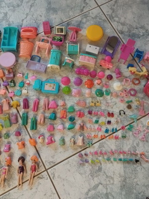 Mattel vintage Polly Pocket toys from 2000s with flexible rubber clothes and small cars
