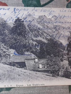 Vintage καρτ ποστάλ 1920 με ελληνικό μήνυμα από Ελβετία Beau-Rivage