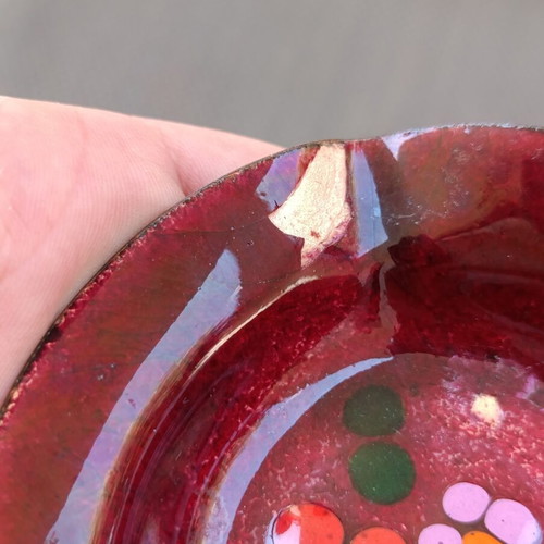 Vintage copper ashtray decorated with hand enamel