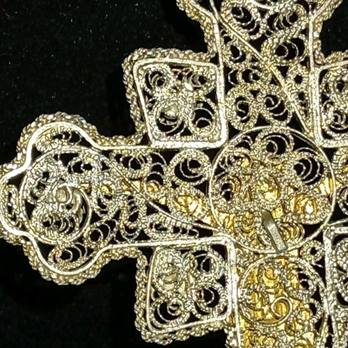 Filigree Epirus Cross 925 Silver Christ Gilded like new